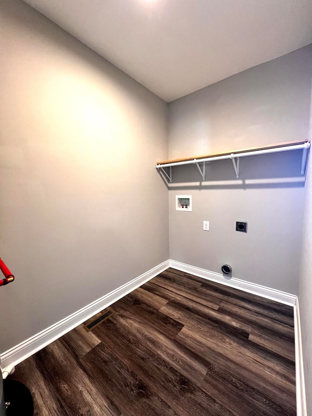 clothes washing area featuring washer hookup, dark wood-type flooring, and electric dryer hookup