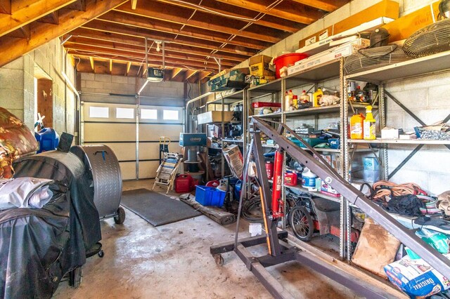 garage with a garage door opener