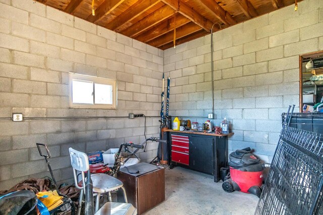 garage with a garage door opener