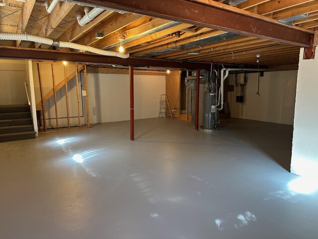 basement featuring water heater