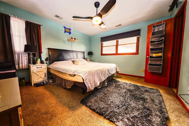 bedroom with carpet flooring and ceiling fan