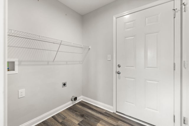 clothes washing area featuring dark hardwood / wood-style flooring, electric dryer hookup, and hookup for a washing machine