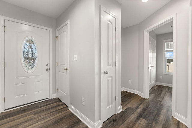 foyer with dark hardwood / wood-style floors