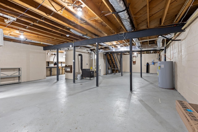 basement featuring water heater