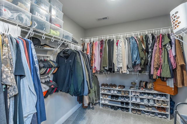 walk in closet featuring carpet