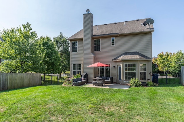 back of house with a patio, a lawn, and an outdoor hangout area