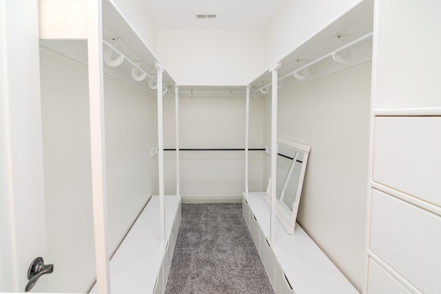 spacious closet featuring dark colored carpet