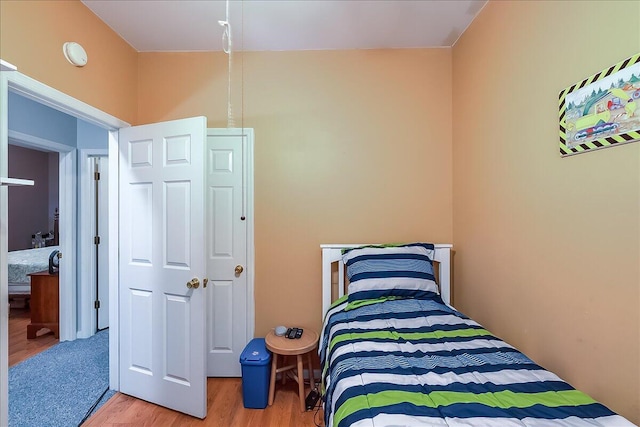 bedroom featuring light hardwood / wood-style flooring and a closet