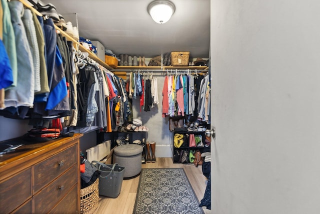 walk in closet featuring light hardwood / wood-style flooring