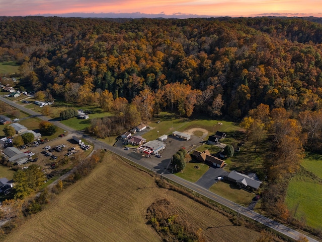 view of aerial view at dusk