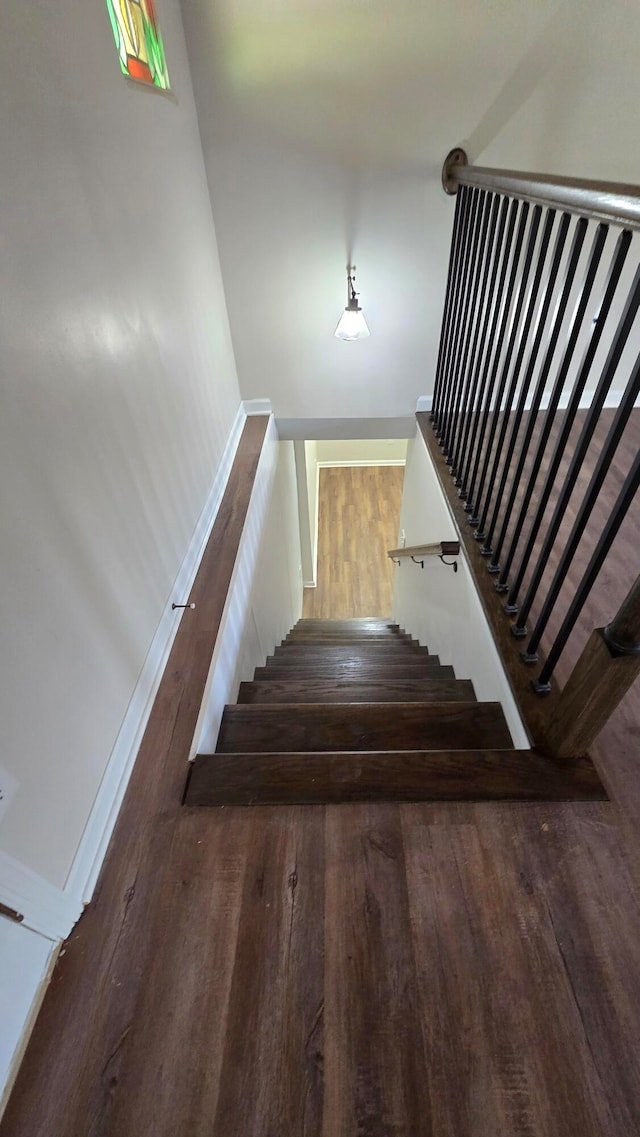 staircase with wood-type flooring