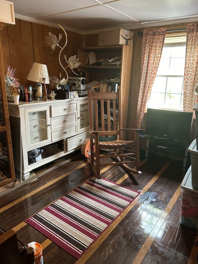 sitting room with dark wood-type flooring