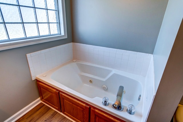 bathroom with a tub and wood-type flooring