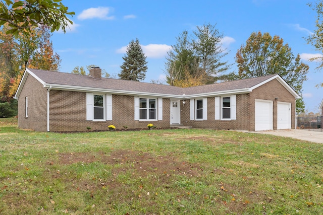 single story home with a front lawn and a garage