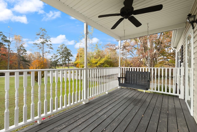 wooden deck with ceiling fan