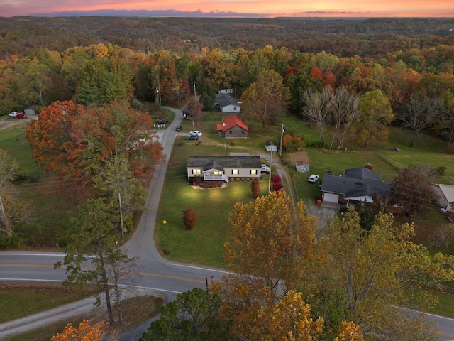 view of aerial view at dusk