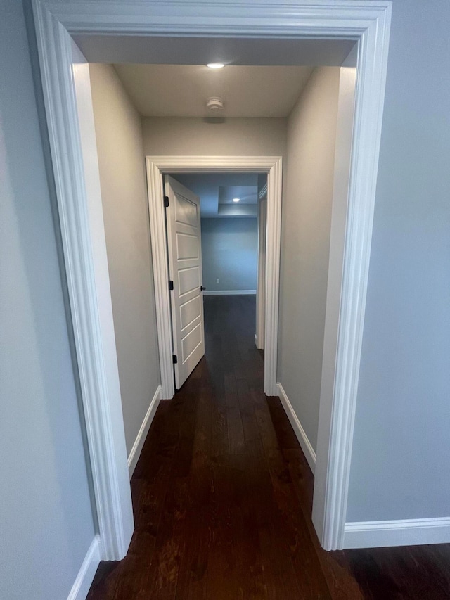 corridor featuring dark hardwood / wood-style floors