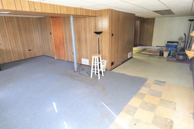 basement with wooden walls