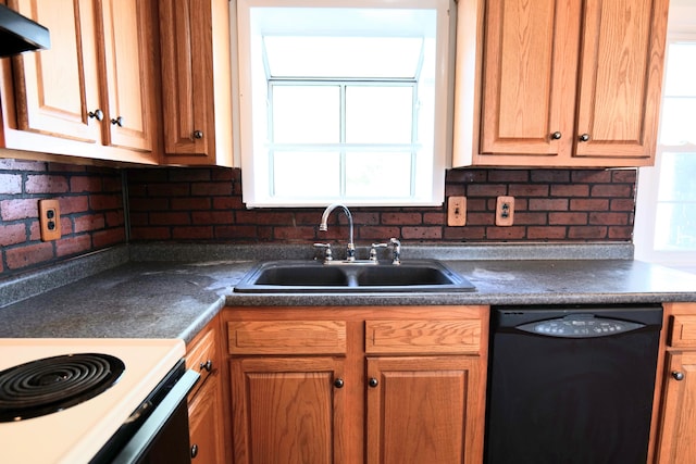 kitchen featuring a wealth of natural light, dishwasher, extractor fan, and sink