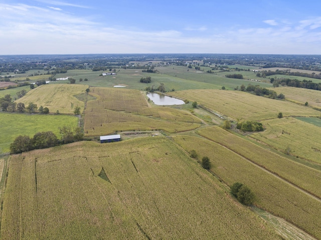 bird's eye view featuring a water view and a rural view