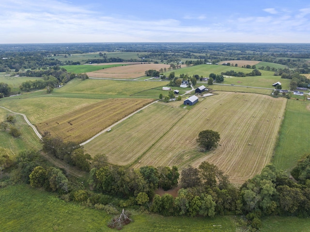 birds eye view of property featuring a rural view