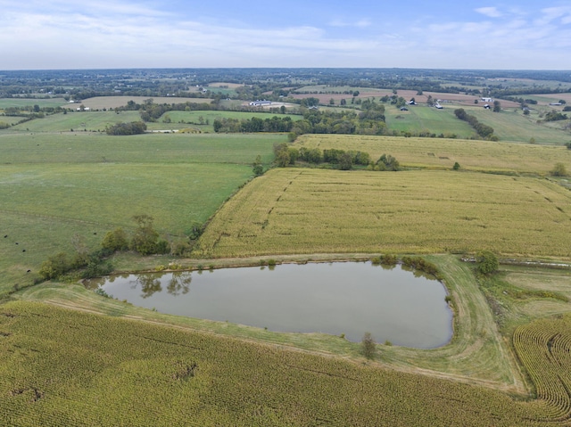 bird's eye view featuring a water view and a rural view