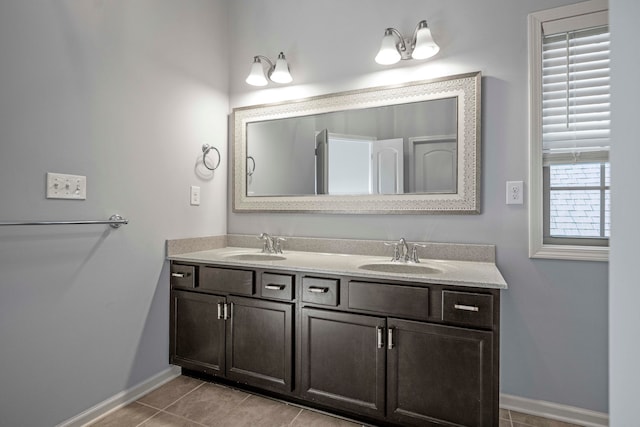 bathroom with vanity and tile patterned flooring