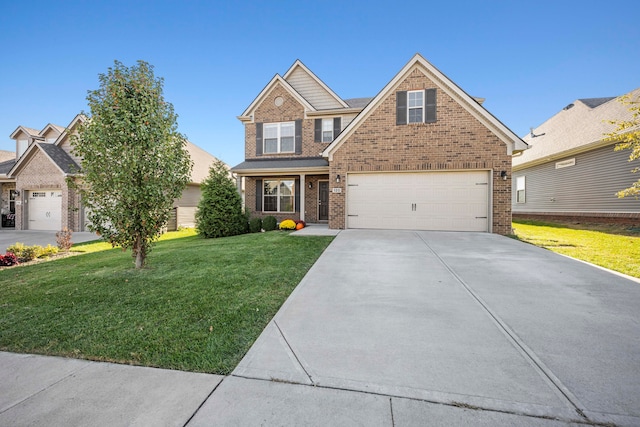 view of front facade with a front lawn and a garage