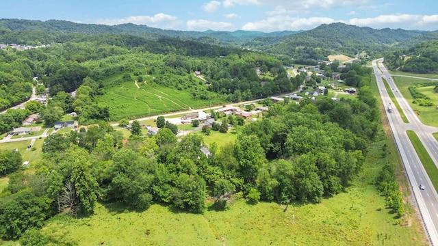 drone / aerial view featuring a mountain view