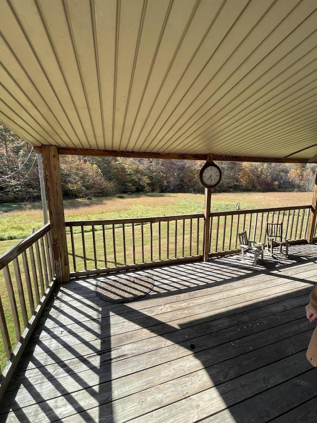 wooden terrace with a yard