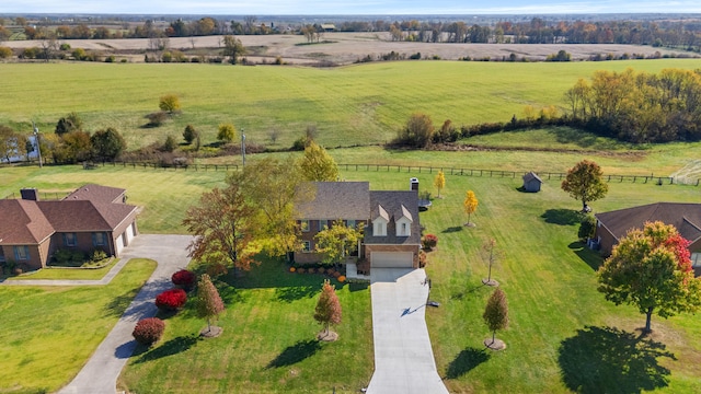 drone / aerial view with a rural view