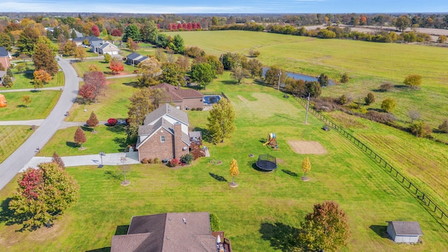 birds eye view of property with a rural view