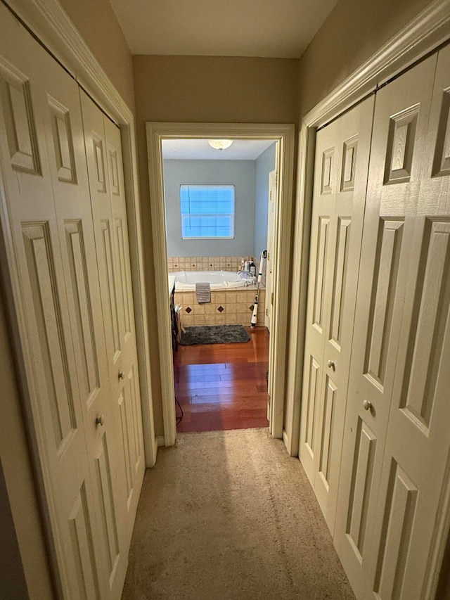 hallway with hardwood / wood-style flooring