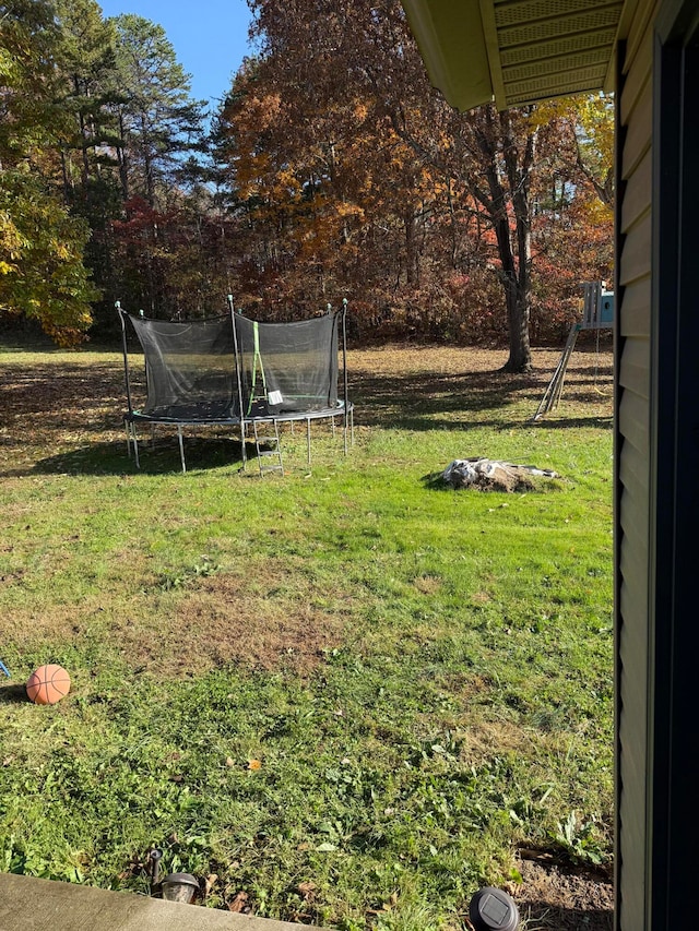 view of yard with a trampoline