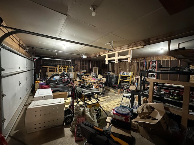 garage featuring a workshop area