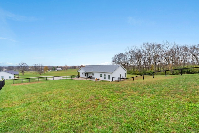 view of yard with a fenced backyard and a rural view