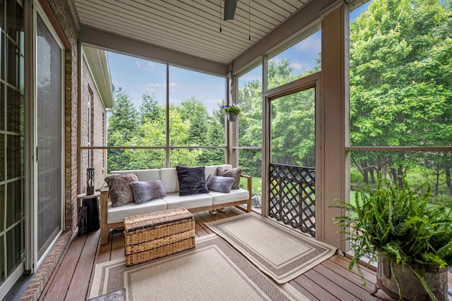 sunroom with wooden ceiling