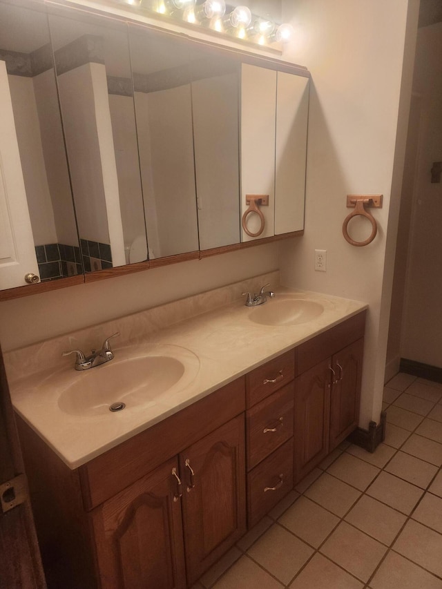 bathroom with vanity and tile patterned flooring