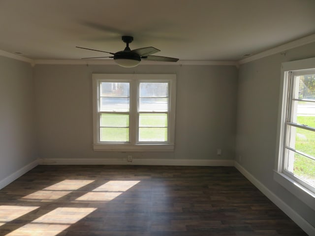 10 W Church St, Stanton, KY 40380 - unfurnished room featuring ornamental molding, plenty of natural light, ceiling fan, and dark wood-style flooring