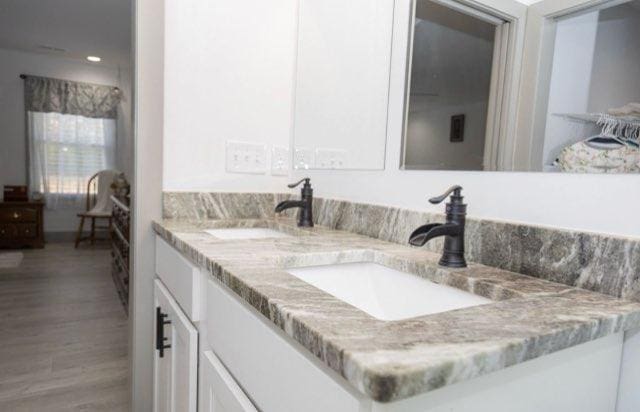 bathroom featuring vanity and wood-type flooring