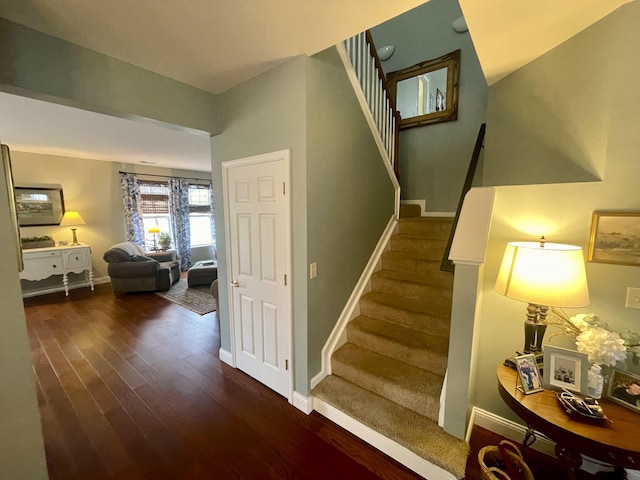 staircase with wood-type flooring