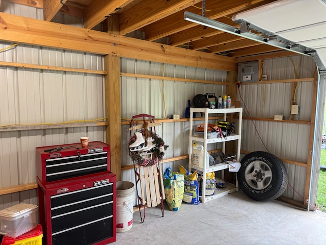 garage with wooden walls