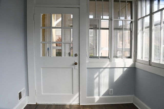 entryway with a wealth of natural light and dark hardwood / wood-style floors