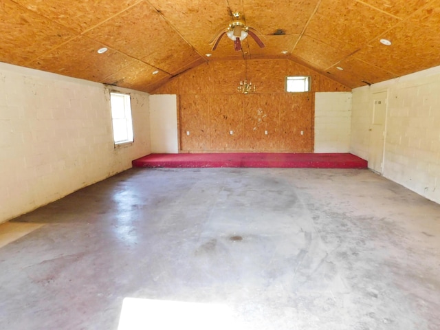 199 Caney Creek Rd, Stamping Ground, KY 40379 - interior space with concrete floors, lofted ceiling, and concrete block wall