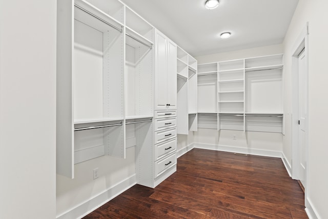 walk in closet featuring dark wood-type flooring