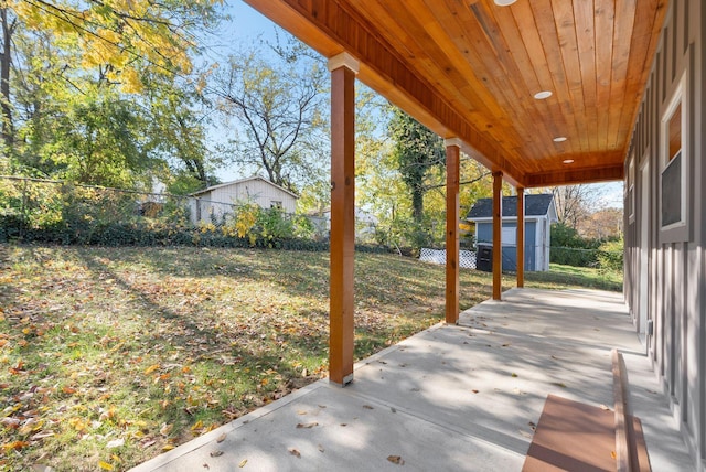 exterior space featuring a storage unit