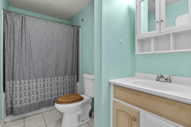 223 Sycamore Rd, Stanton, KY 40380 - full bathroom with toilet, shower / bath combo with shower curtain, a textured ceiling, tile patterned flooring, and vanity