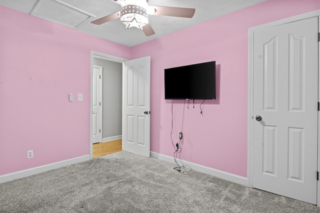 223 Sycamore Rd, Stanton, KY 40380 - unfurnished bedroom featuring attic access, visible vents, carpet floors, a ceiling fan, and baseboards