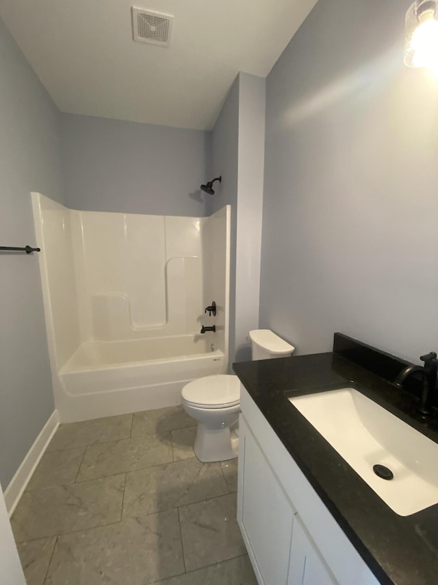 full bathroom featuring vanity, toilet, and shower / washtub combination