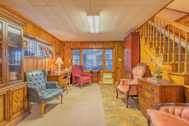 sitting room featuring wood walls and a healthy amount of sunlight